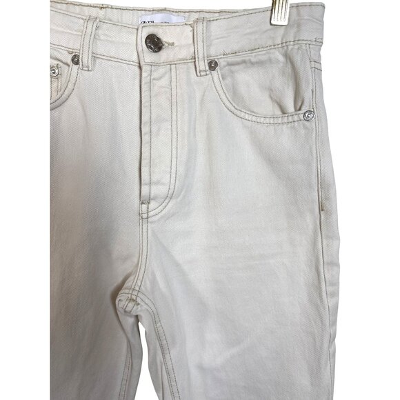 Zara Off White Jeans Size 4‎ High Waist Straight Leg Button Fly Cotton Raw Hem - Picture 3 of 9